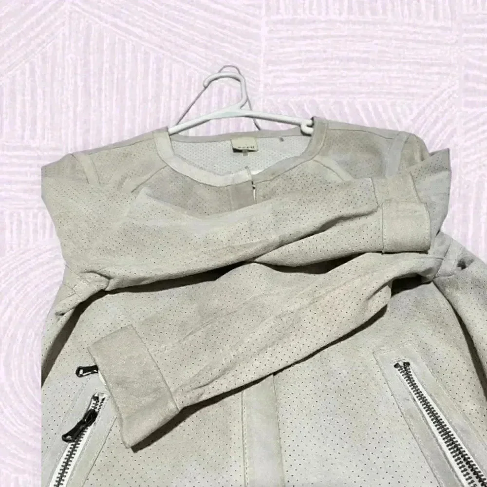 Ecru unlined suede crop jacket GUC size M - Picture 9 of 10